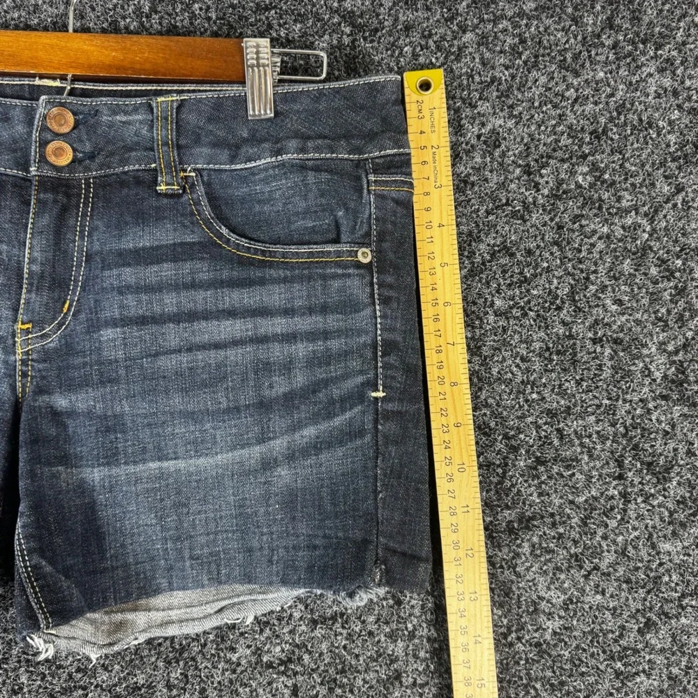 American Eagle Artist Dark Wash Raw Hem Stretch Denim Shorts Womens 12 Long
